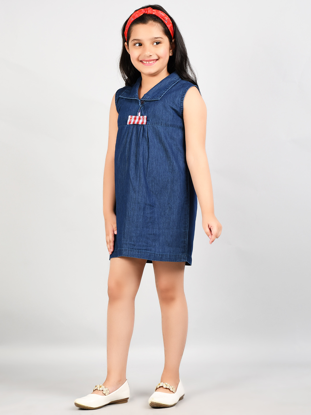 Denim Gathered Frock Dress For Kids