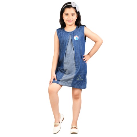 Denim Front Panel Dress For Kids
