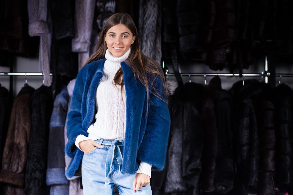 white christmas dresses VIVIAN FUR TRIM COAT IN DENIM  AKIRA